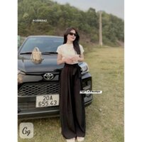 *Set bộ thời trang nữ mặc đi chơi chất áo thun tăm cổ tròn tay ngắn quần cotton lạnh ống rộng lưng thun 1/2 có đai eo
