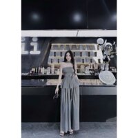 Set bộ thời trang nữ mặc đi chơi chất tuyết mưa cổ dây có mút không tay có dây đai eo quần dài ống rộng dáng dài maxi