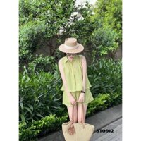 Sét bộ thời trang nữ mặc đi chơi chất thô ô vuông áo cổ sơmi mix quần đùi như hình