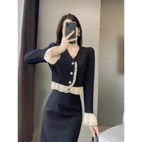 Set bộ thời trang nữ sang chảnh đi chơi chất voan áo cổ chữ V kèm nút thật tay dài phối bèo chân váy bút chì dài maxi