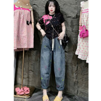 Set bộ thời trang, Sét bộ cho các nàng cá tính năng động áo in 3D tay ngắn phối quần baggy  jean thêu họa tiết