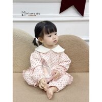 Set bộ thu đông bé gái dáng cổ sen điệu đà, chất cotton mềm mịn, hoạ tiết chấm bi túi chéo, bé1-6 tuổi Miniumbaby SB2183