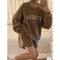 Set bộ thu đông nỉ hoodie, quần đùi lót bông thêu chữ