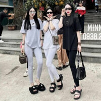 Set Bộ Thun CHA.NEL thêu logo nổi Quần Legging ôm dáng, Bộ đồ Thun dài Basic outfit lên xu hướng mới nhất thời trang nữ