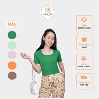 Set bộ thun gân tăm áo cổ chữ U CROPTOP phối quần ống suông | Set bộ đồ nữ | minhuy_store