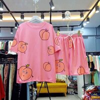 Set bộ thun mặc nhà cho Nam NỮ in 3D hoạt hình thú cực cute đồ lửng thun lạnh ngắn tay mùa hè - BỘ ĐÀO HỒNG - XL