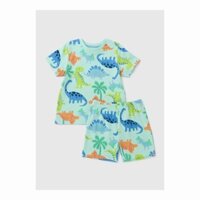 Set bộ thun Matalan bé trai tay ngắn quần đùi màu xanh họa tiết khủng long