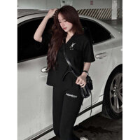 sét bộ thun tăm dẻo áo cổ tim quần ống ôm .