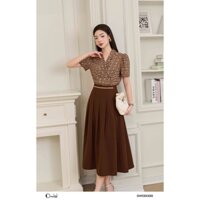 Set bộ tơ kim tuyến áo cộc tay phối chân váy xòe cạp cao Orchid - OH13X330