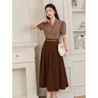 Set bộ tơ kim tuyến áo cộc tay phối chân váy xòe cạp cao Orchid - OH13X330