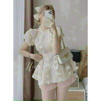 Set bộ trẻ trung nữ áo xô bông kèm quần đùi xinh xắn thiết kế thích hợp khi mặc đi chơi, dạo phố