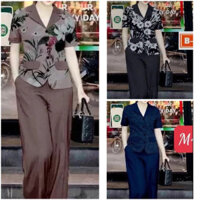 Set Bộ Trung Niên, Đồ Bộ Nữ, Áo Cổ Vest, Quần Dài, Mã MI56 _ Hascoo .