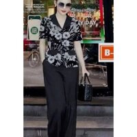 Set Bộ Trung Niên, Đồ Bộ Nữ, Áo Cổ Vest, Quần Dài - MI56