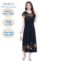 Set Bộ Trung Niên Nữ, Bộ Voan 2 Lớp Quần Ống Rộng, Áo Kiểu Tay Cánh Tiên Hoa Sang Trọng Cho Mẹ