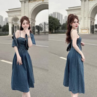 Sét bộ váy 2 dây và áo khoác jeans cao cấp bigsize Kim Ngân từ 50 kg đến 100 kg M/L/XL/XXL Sét bộ áo và váy