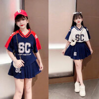 Set bộ váy bé gái tenis - pickleballs 20-46kg từ 6-16 tuổi SC. Set váy thể thao bé gái