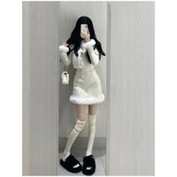 Set Bộ Váy Đầm Rời Áo Len Phối Viền Lông Kèm Chân Váy Ôm Chất Len Viền Long Tone Màu Đồng Điệu Siêu Ấm Áp Cho Nữ