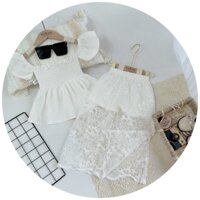 Set bộ váy maxi trắng đi biển phối ren siêu yêu cho bé S4BT9
