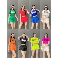 Set bộ váy phối chũ Howdy chất thun tập nhảy dân vũ, gym, aerobic, đi bơi, đi biển, đồng phục nhóm biểu diễn nữ