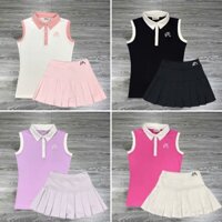 Set Bộ Váy Pickleball, Cầu Lông, Tennis, Golf, Bộ Váy MiLin Dáng Xếp Ly + Áo Cổ Trụ Sát Nách Malbon Vải Thun Cao Cấp