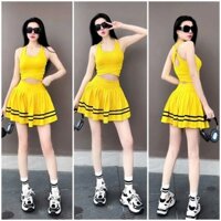 Sét bộ váy tầng 2 lớp (lẻ áo,váy) tập aerobic,pickleball, đi biển chất thun thấm hút mồ hôi co giãn 4 chiều.