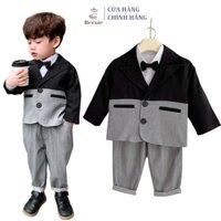 Set bộ vest bé trai ngang thân áo vest và quần âu dài kèm nơ cho bé đi tiệc 1 đến 7 tuổi BERNIE kids