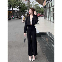 Set bộ vest nữ công sở chất cotton lạnh áo khoác vest tay dài mix quần dài ống đúng tôn dáng kèm áo lót bra