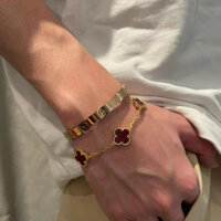 Set bộ vòng car không xoàn và lắc tay 4 lá đỏ titan không đen không gỉ Kami trang sức sỉ