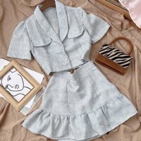 Set Bộ Xanh Cổ Vest Kèm Chân Váy Đuôi Cá
