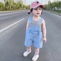 Set bộ  yếm Jean 2 chi tiết cao cấp cho bé gái 1 tuổi đến 5 tuổi
