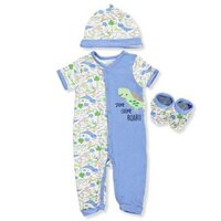 Set body cộc tay dài chân + mũ + bao chân cho bé yêu siêu đẹp 100% cotton <3