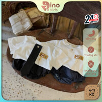 Set body công tử 3 chi tiết bé trai 4-12kg. Bộ quần yếm Demin kèm áo và cà vạt bé trai. Dino Kids