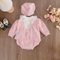 Set Body Dài Tay 4 Chi Tiết Áo,Quần,Áo Khoác Cho Bé Gái Đầy Tháng, Thôi Nôi💝FREESHIP💝TẶNG MŨ- Body Thu Đông Trẻ Em