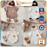 Set body kèm nón và tất bé trai bé gái 3-9kg. Body suit cho bé đầy tháng, thôi nôi. Rin kids