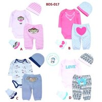 Set Bodysuit cotton tay dài+quần dài+mũ+tất