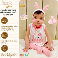 Set bodysuit kèm mũ sừng RỒNG hồng cho bé gái tuổi thìn 2024 bodysuit quà tặng đầy tháng, thôi nôi
