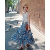 SET BOHO CHIC: ÁO CROPTOP ĐAN MÓC MIX CHÂN VÁY MIDI XÒE HỌA TIẾT THỔ CẨM PHONG CÁCH BOHEMIAN