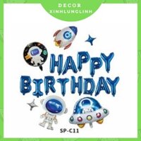 Set bóng bay Happy Birthday hình phi hành gia 83cm và máy bay tên lửa bong bóng trang trí sinh nhật (tặng bơm + bóng số)