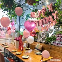 Set bóng bay happy birthday tông hồng pastel tự trang trí + Trụ mika giả bóng hidro