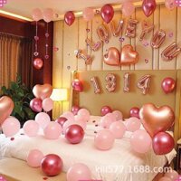 Set bóng bay trang trí phòng cưới I LOVE YOU 1314 hồng TẶNG 1 băng dính + 1 bơm mini