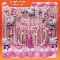 Set bóng bay trang trí sinh nhật kitty hồng cho bé gái sn18