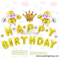 Set bong bóng chú heo vàng Happy Birthday màu vàng gold