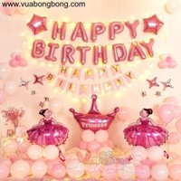 Set bong bóng HAPPY BIRTHDAY trang trí sinh nhật bé gái mẫu 2