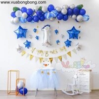 Set bong bóng happy birthday đơn giản giá rẻ tông xanh dương mẫu 2