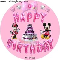 Set bong bóng Happy Birthday màu hồng chuột mickey minie