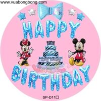 Set bong bóng Happy Birthday màu xanh chuột mickey minie