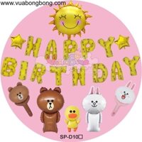 Set bong bóng Happy Birthday màu vàng gấu thỏ vịt line