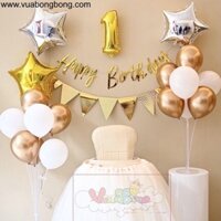 Set bong bóng happy birthday đơn giản giá rẻ tông vàng gold mẫu 1