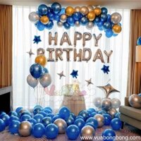 Set bong bóng happy birthday đơn giản giá rẻ tông xanh dương mẫu 4