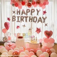 Set bong bóng happy birthday đơn giản giá rẻ tông hồng mẫu 5